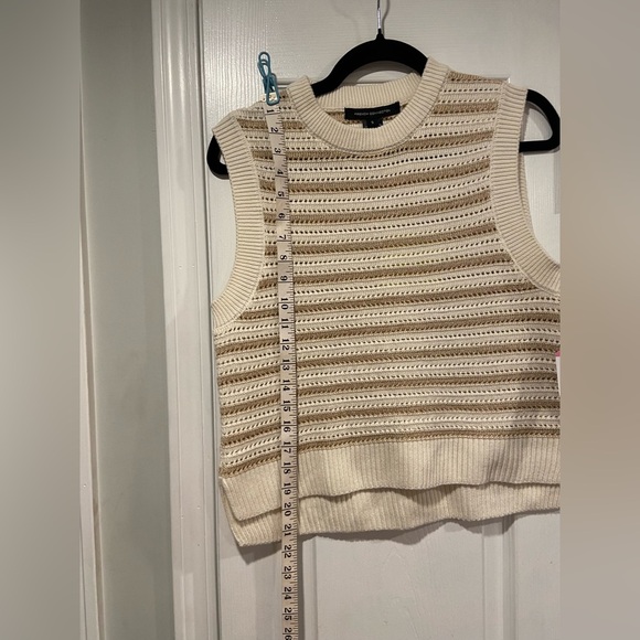 NWT French Connection Size S Ivory Gold Stripe Cotton Blend Sleeveless Knit Top - Picture 11 of 12